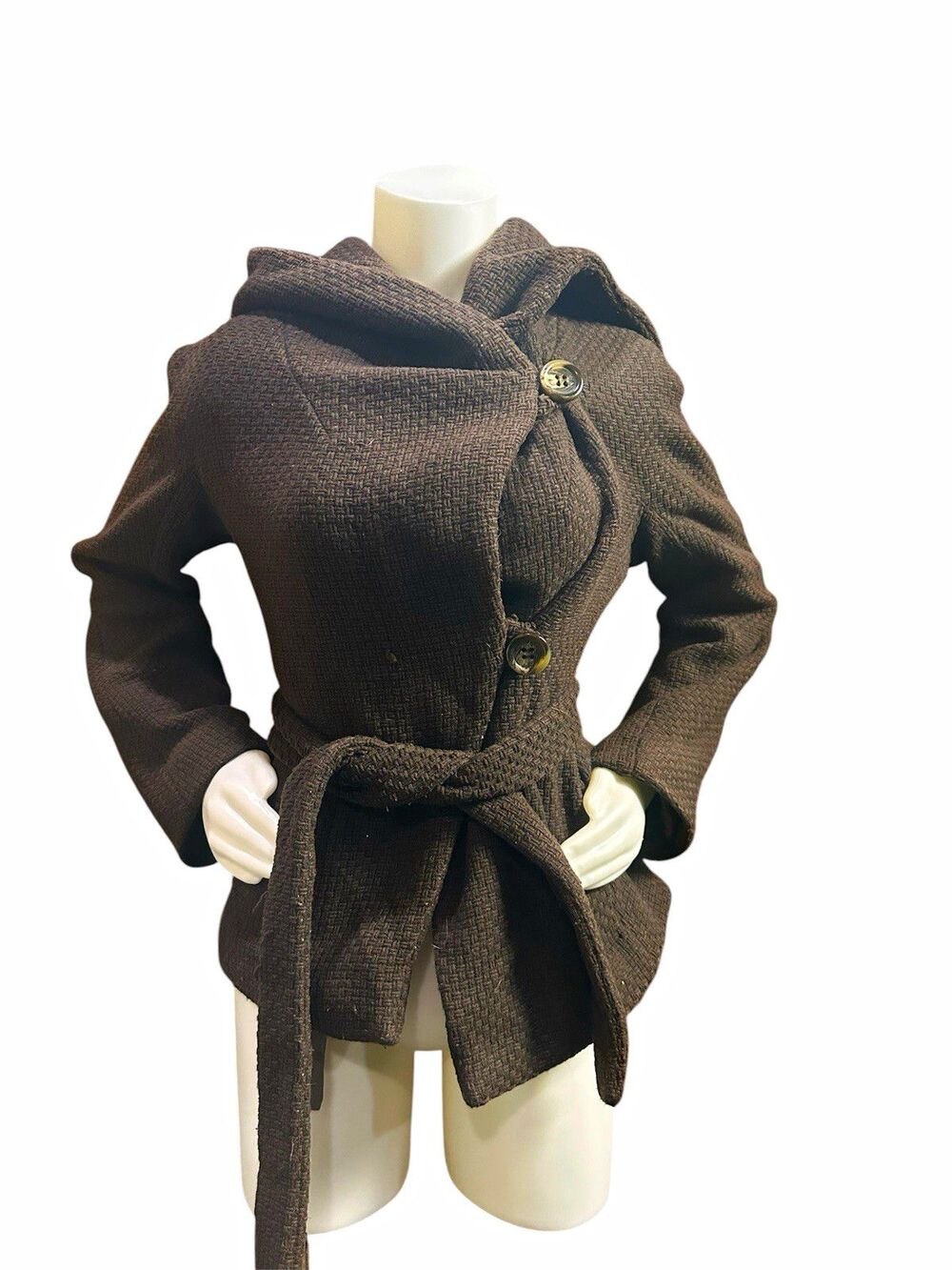 BCBG Maxazria Brown Wool Jacket XL Button Up Oversized